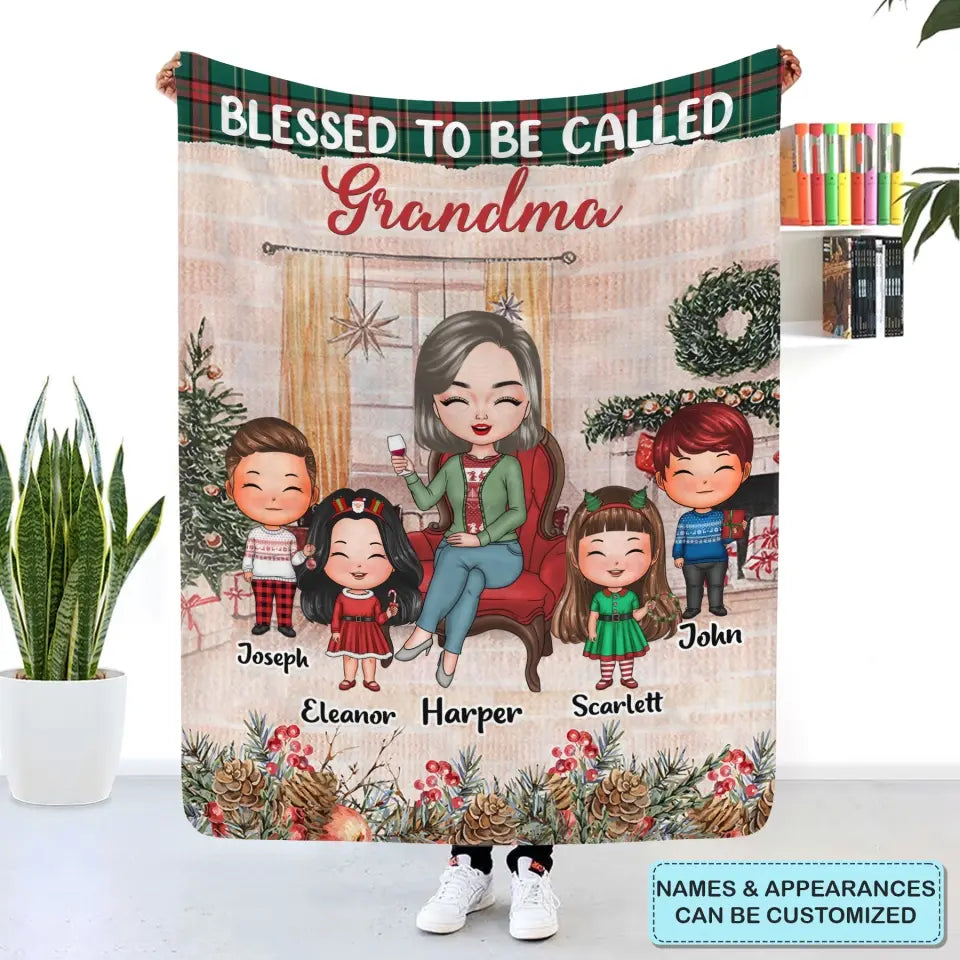 Blessed To Be Called Grandma - Personalized Custom Blanket - Christmas Gift For Grandma, Mom, Family Members