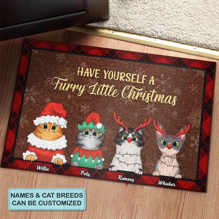 Have Yourself A Furry Little Christmas - Personalized Custom Doormat - Chrismast Gift For Cat Mom, Cat Dad, Cat Lover, Cat Owner