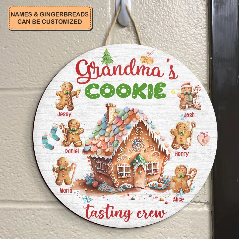 Grandma's Cookie Tasting Crew - Personalized Custom Door Sign - Christmas Gift For Family Members