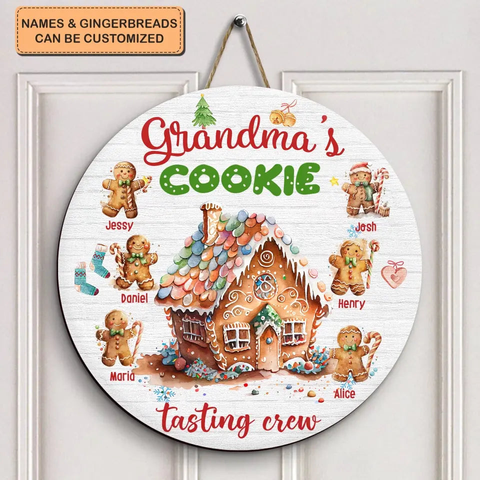 Grandma's Cookie Tasting Crew - Personalized Custom Door Sign - Christmas Gift For Family Members