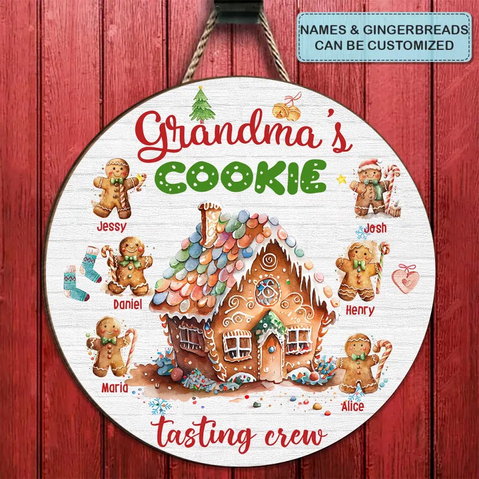 Grandma's Cookie Tasting Crew - Personalized Custom Door Sign - Christmas Gift For Family Members