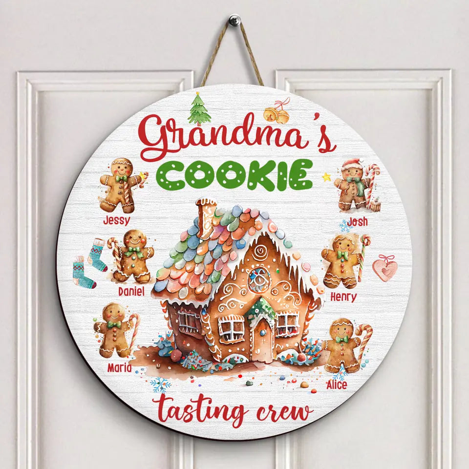 Grandma's Cookie Tasting Crew - Personalized Custom Door Sign - Christmas Gift For Family Members