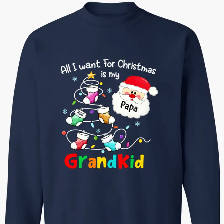 All I Want For Christmas Is My Grandkids - Personalized Custom T-shirt - Christmas Gift For Grandma, Mom, Grandpa, Dad, Family Members