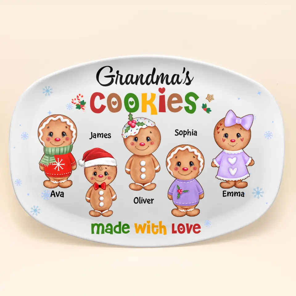 Grandma's Cookies Made With Love - Personalized Custom Platter - Christmas Gift For Grandma, Family Members