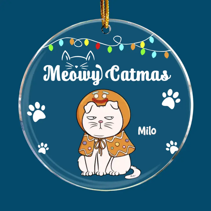 Meowy Catmas - Personalized Custom Mica Ornament - Christmas Gift For Cat Mom, Cat Dad, Cat Lover, Cat Owner