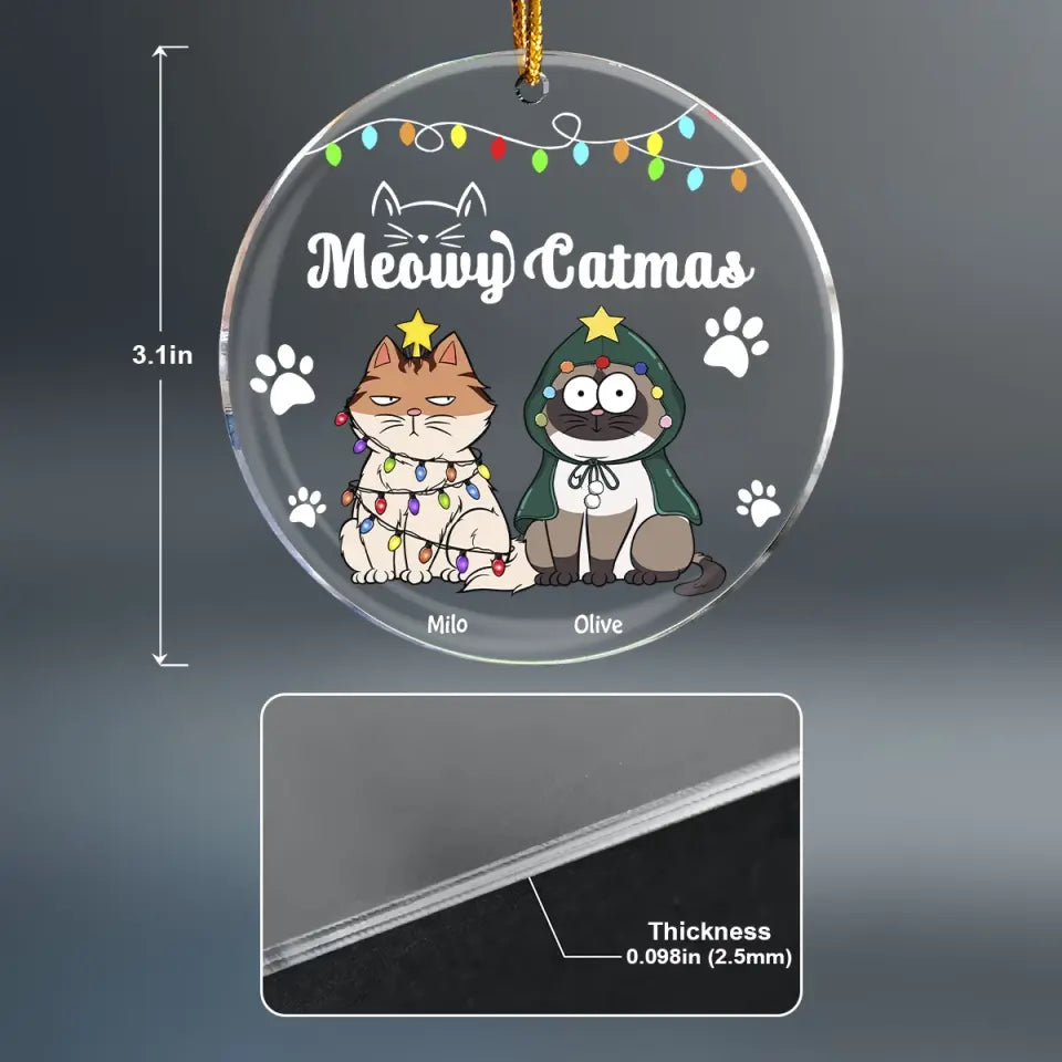 Meowy Catmas - Personalized Custom Mica Ornament - Christmas Gift For Cat Mom, Cat Dad, Cat Lover, Cat Owner