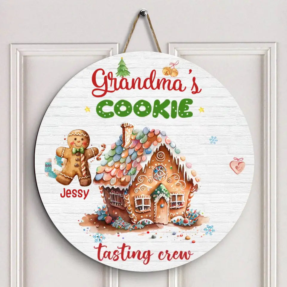 Grandma's Cookie Tasting Crew - Personalized Custom Door Sign - Christmas Gift For Family Members