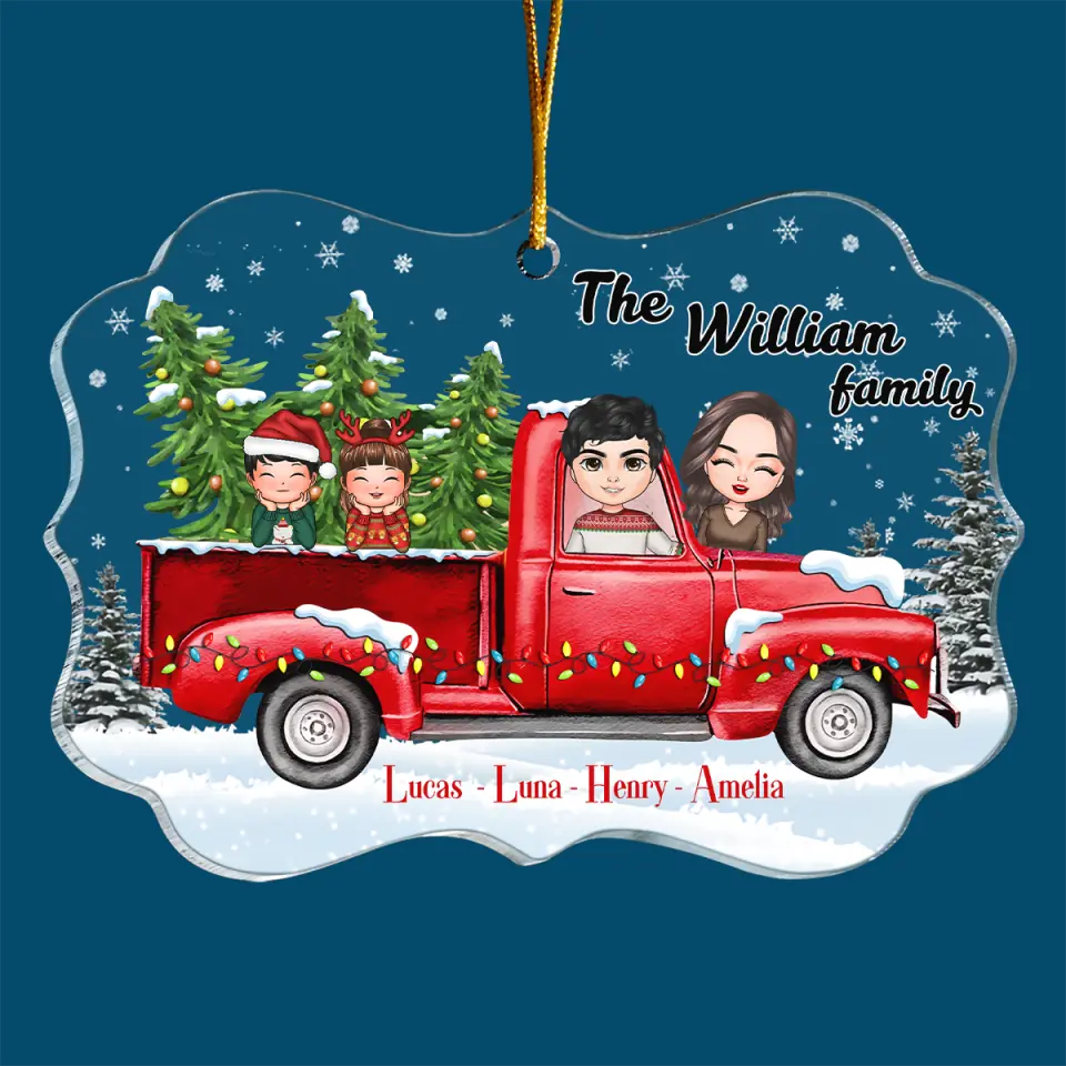Christmas Family On Truck - Personalized Custom Mica Ornament - Christmas Gift For Family Members