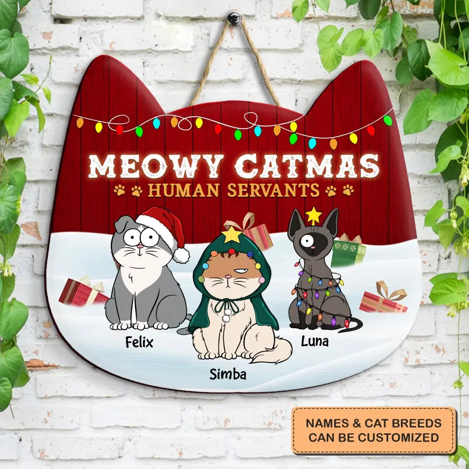 Meowy Catmas - Personalized Custom Door Sign - Christmas Gift For Cat Lover, Cat Owner, Cat Mom, Cat Dad