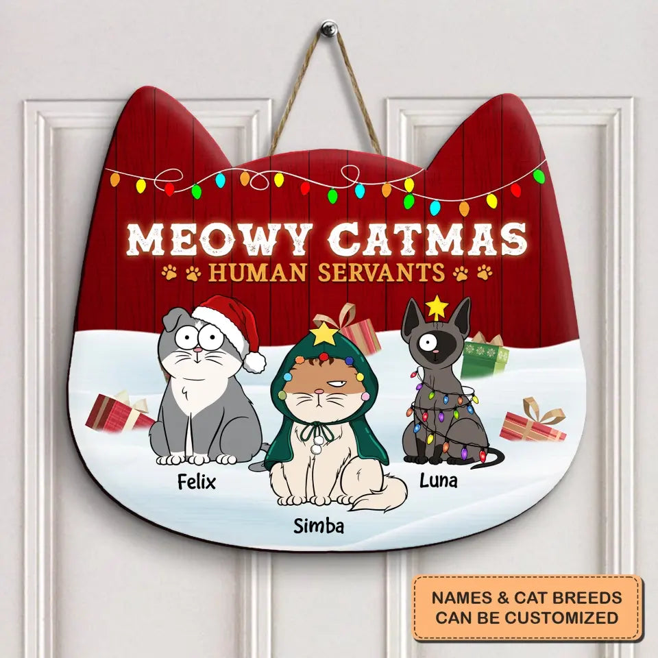 Meowy Catmas - Personalized Custom Door Sign - Christmas Gift For Cat Lover, Cat Owner, Cat Mom, Cat Dad