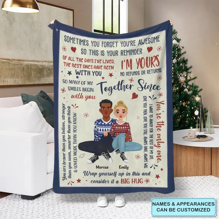 Sometimes You Forget You're Awsome So This Is Your Reminder - Personalized Custom Blanket - Christmas Gift For Couple, Wife, Husband