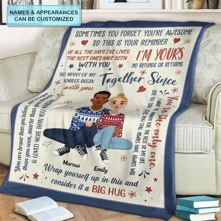 Sometimes You Forget You're Awsome So This Is Your Reminder - Personalized Custom Blanket - Christmas Gift For Couple, Wife, Husband