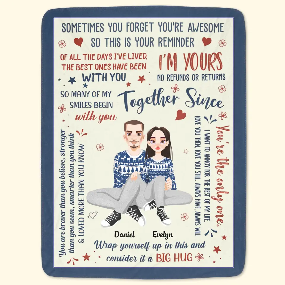Sometimes You Forget You're Awsome So This Is Your Reminder - Personalized Custom Blanket - Christmas Gift For Couple, Wife, Husband