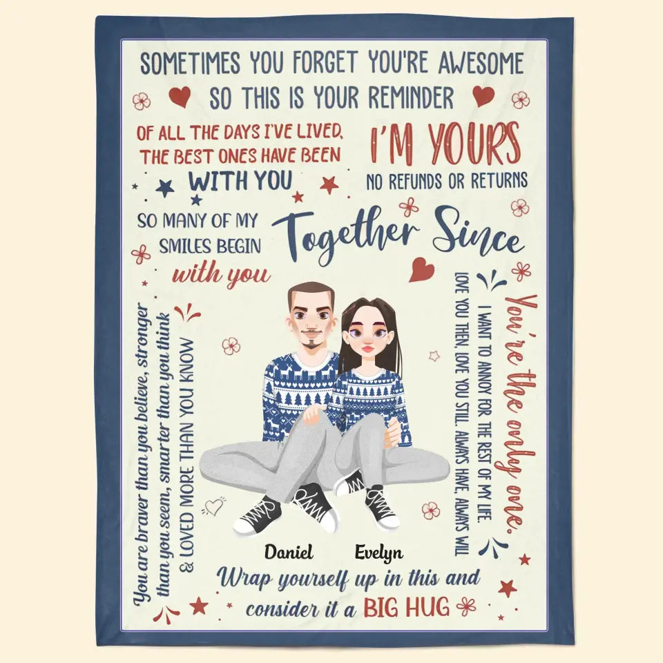 Sometimes You Forget You're Awsome So This Is Your Reminder - Personalized Custom Blanket - Christmas Gift For Couple, Wife, Husband