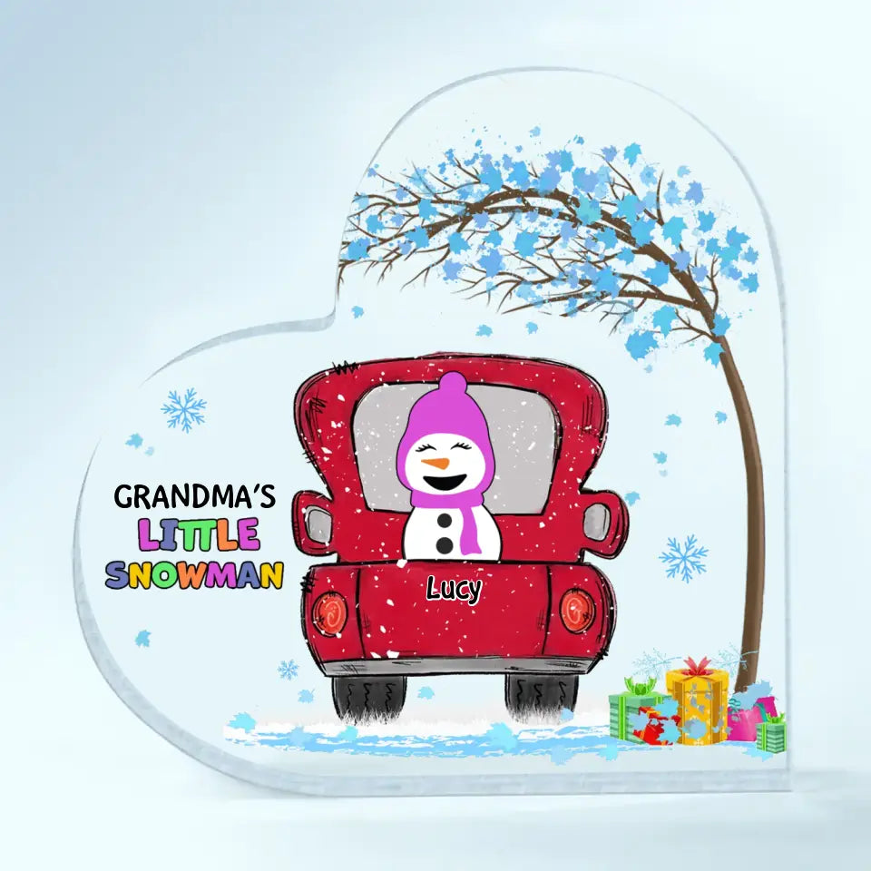 Grandma's Little Snowman - Personalized Custom Heart-shaped Acrylic Plaque - Christmas Gift For Grandma, Mom, Family Members