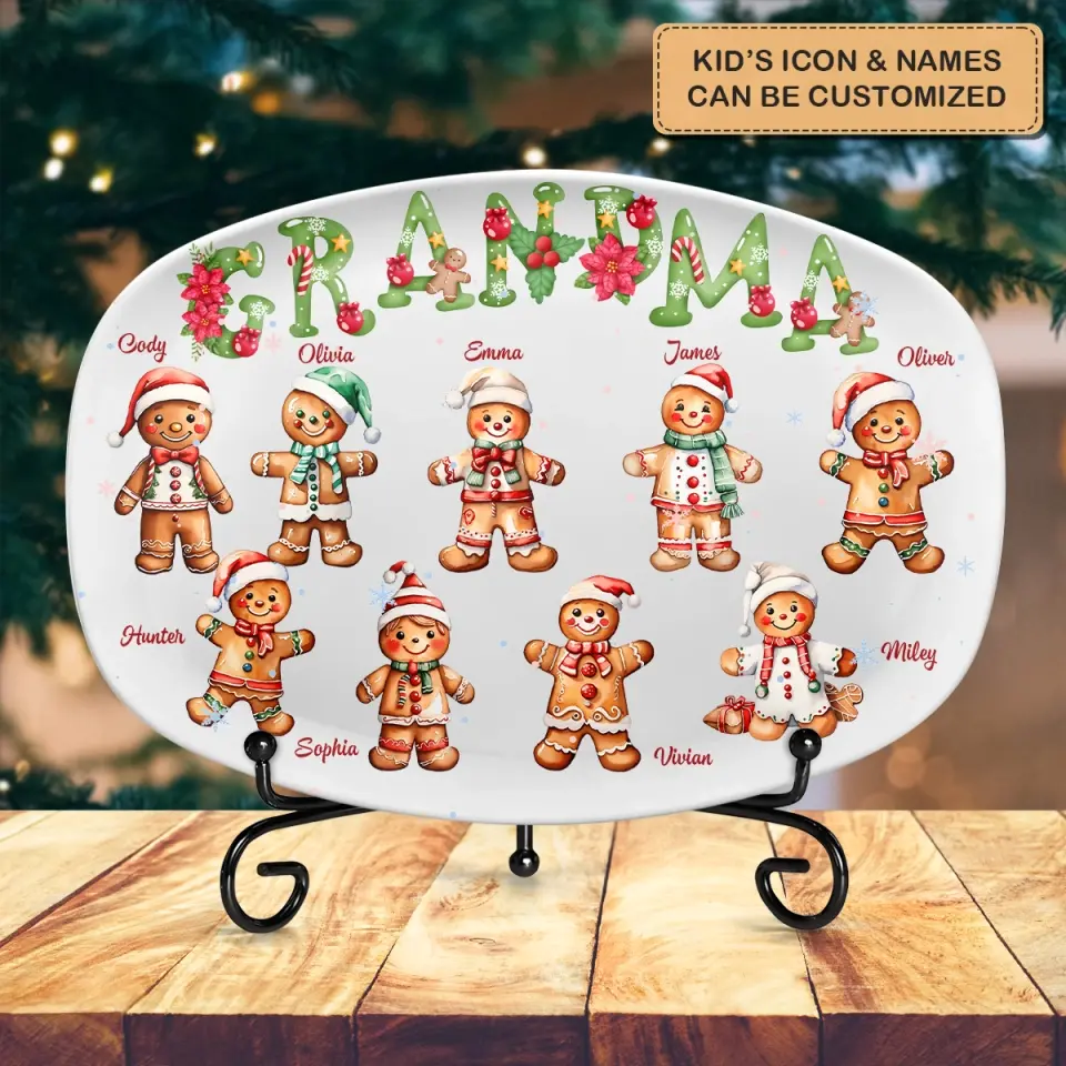 Ginger Bread Grandma Cookies - Personalized Custom Platter - Christmas Gift For Grandma, Mom, Family Members