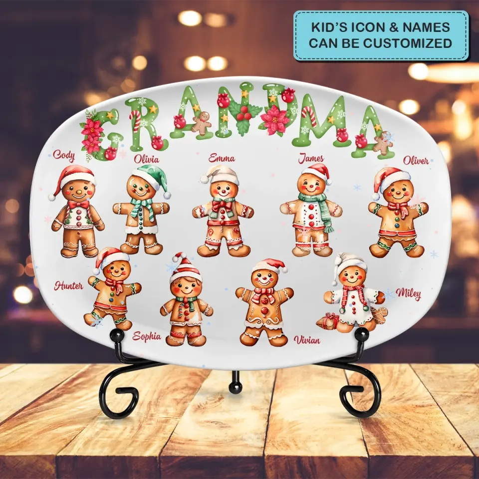 Ginger Bread Grandma Cookies - Personalized Custom Platter - Christmas Gift For Grandma, Mom, Family Members