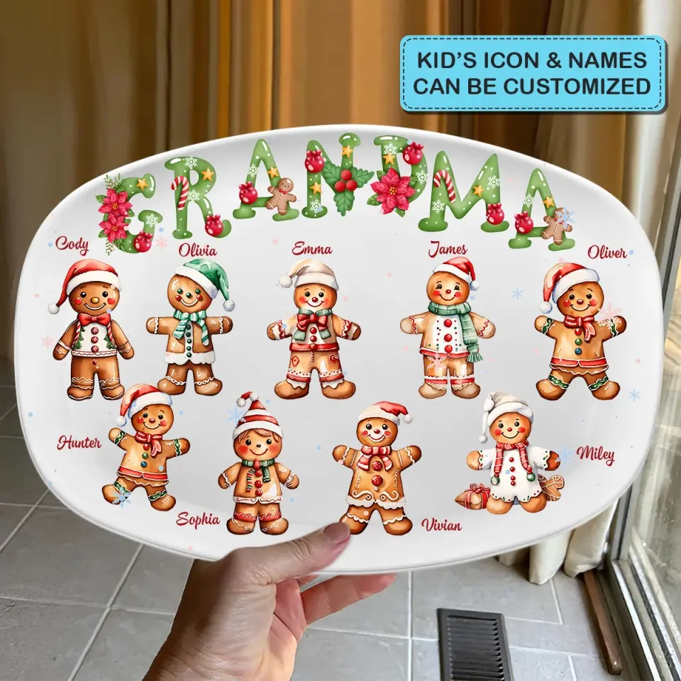 Ginger Bread Grandma Cookies - Personalized Custom Platter - Christmas Gift For Grandma, Mom, Family Members