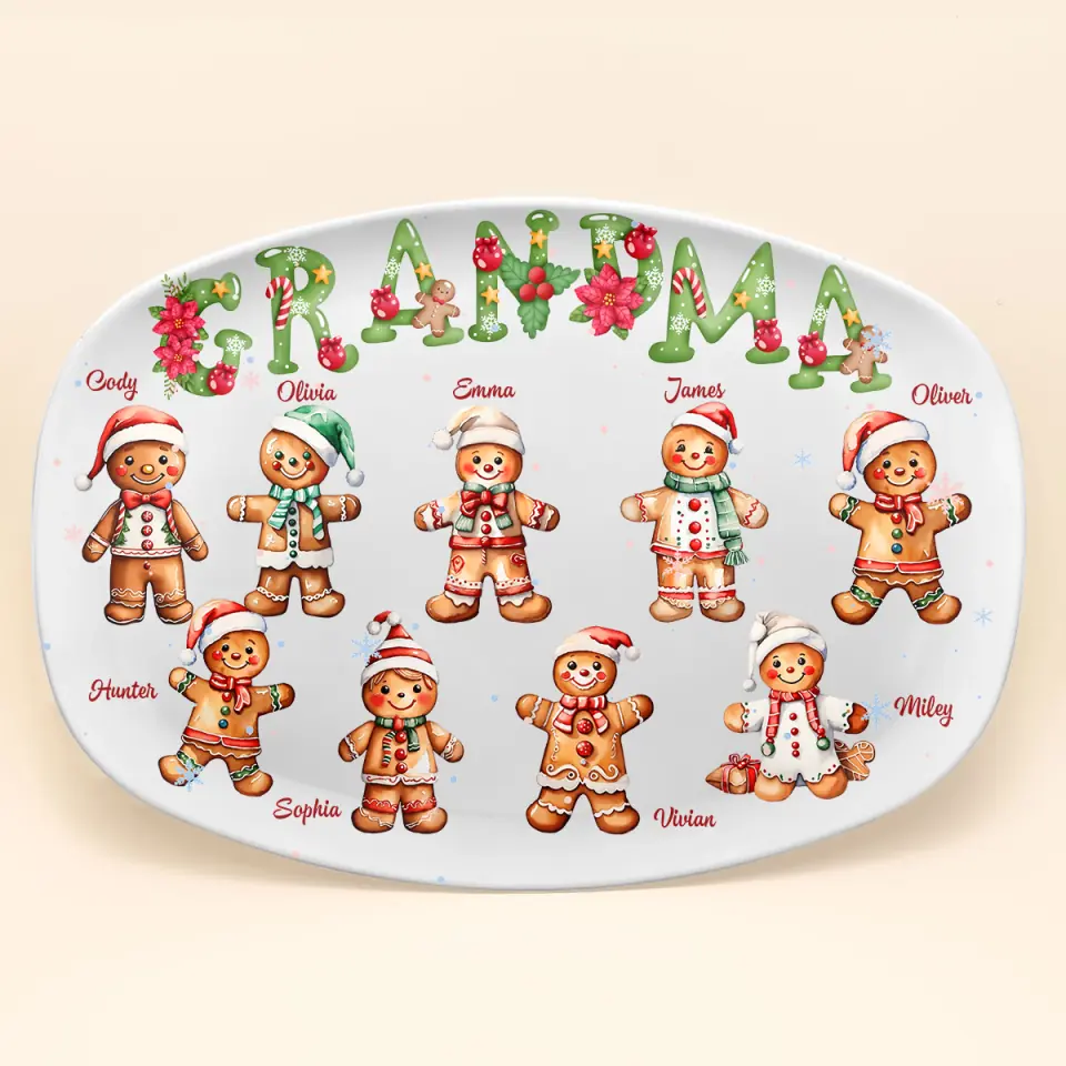 Ginger Bread Grandma Cookies - Personalized Custom Platter - Christmas Gift For Grandma, Mom, Family Members