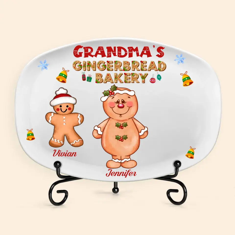 Grandma's Gingerbread Bakery - Personalized Custom Platter - Christmas Gift For Grandma, Family Members