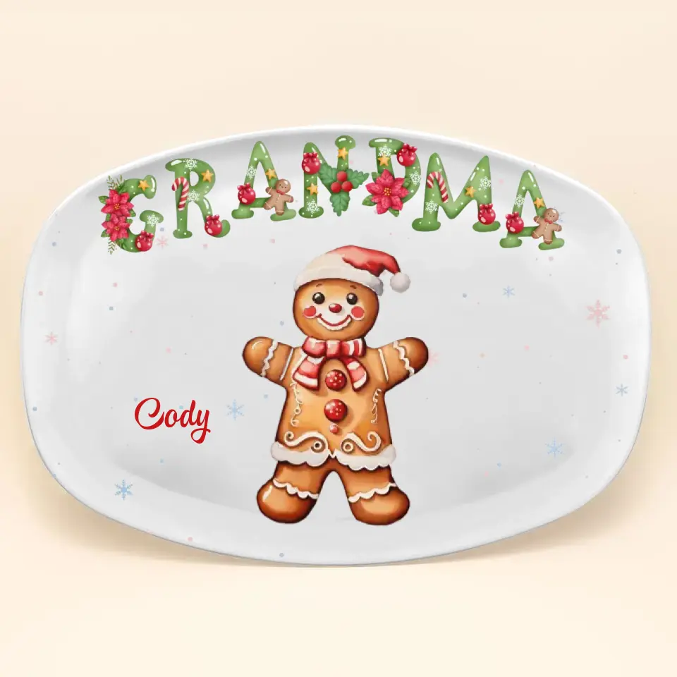 Ginger Bread Grandma Cookies - Personalized Custom Platter - Christmas Gift For Grandma, Mom, Family Members