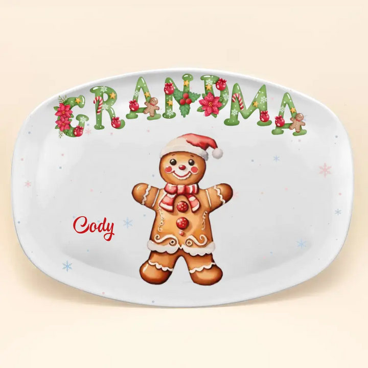 Ginger Bread Grandma Cookies - Personalized Custom Platter - Christmas Gift For Grandma, Mom, Family Members