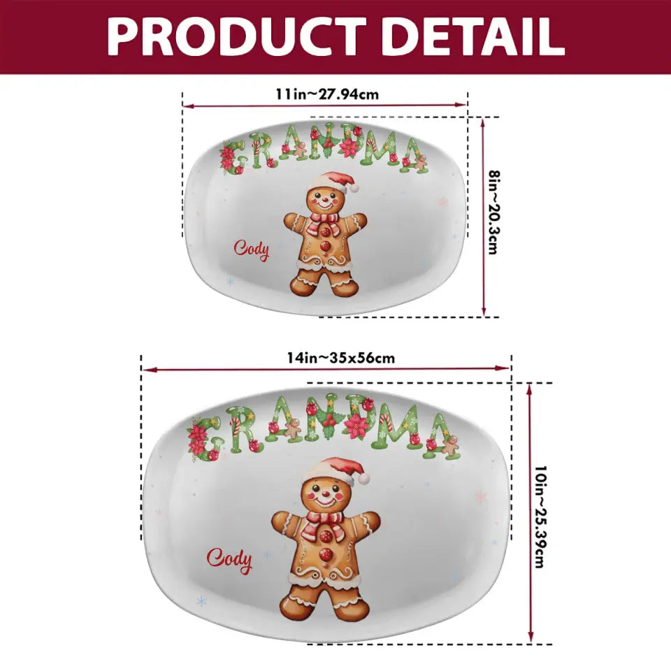 Ginger Bread Grandma Cookies - Personalized Custom Platter - Christmas Gift For Grandma, Mom, Family Members