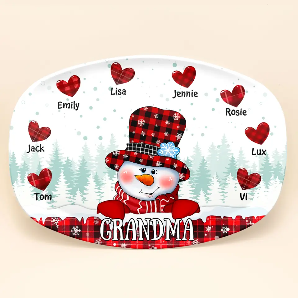 Christmas Snowman Nana Sweetheart Kids - Personalized Custom Platter - Christmas Gift For Grandma, Mom, Family Members