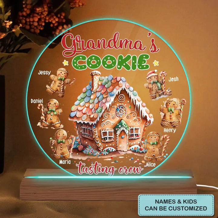 Grandma's Cookie Tasting Crew - Personalized Custom 3D LED Light Wooden Base - Christmas, Winter Gift For Grandma, Grandpa, Mom, Dad, Family Members