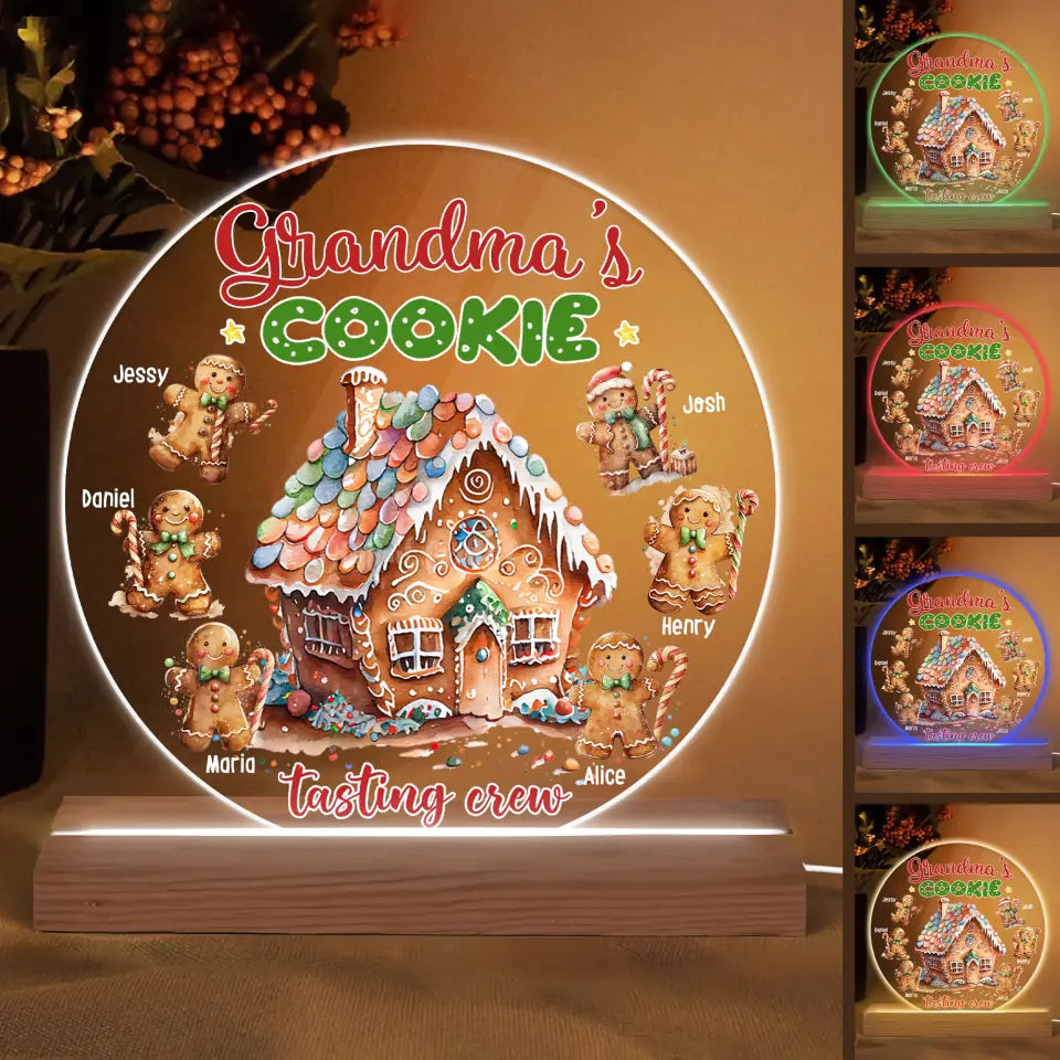 Grandma's Cookie Tasting Crew - Personalized Custom 3D LED Light Wooden Base - Christmas, Winter Gift For Grandma, Grandpa, Mom, Dad, Family Members