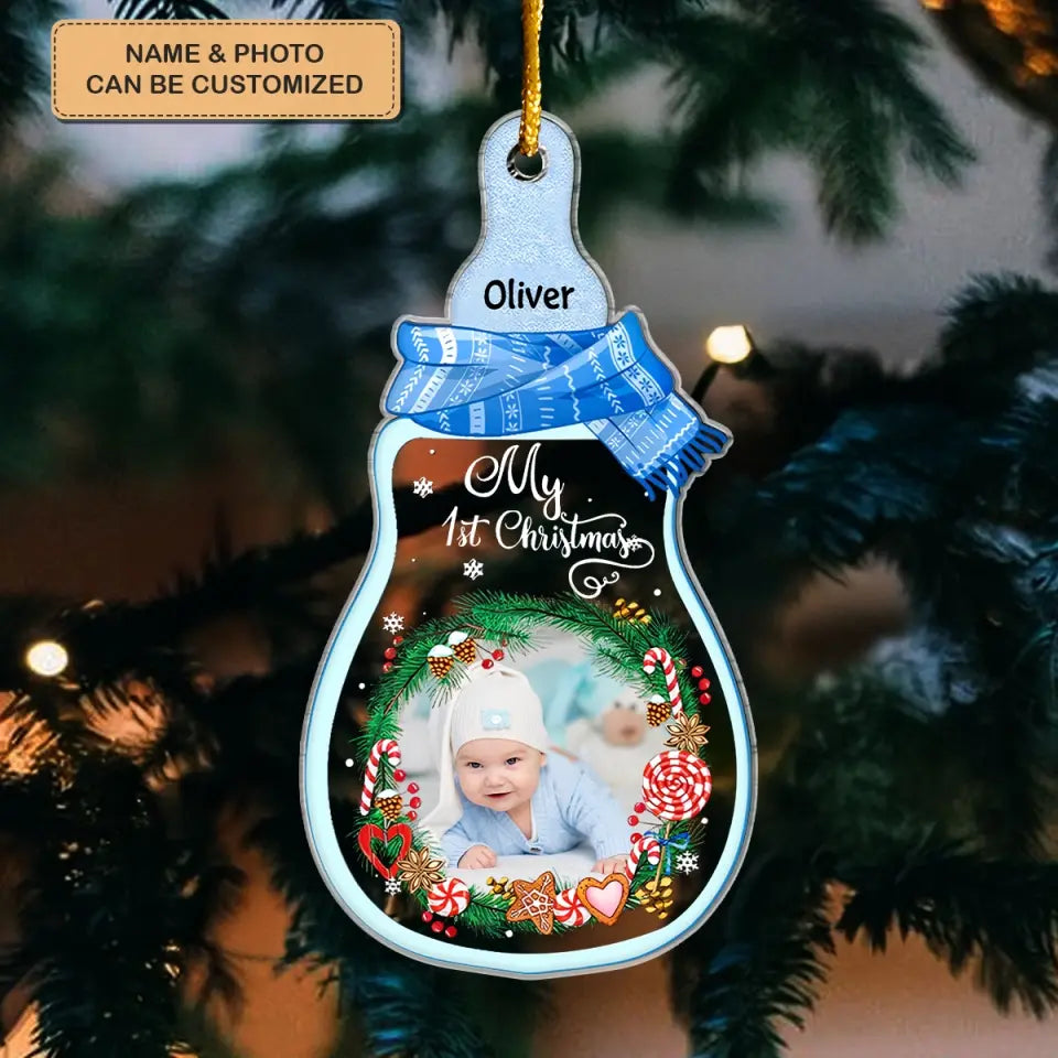 Baby 1st Christmas Milk Bottle - Personalized Custom Mica Ornament - Christmas Gift For Baby, Family Members