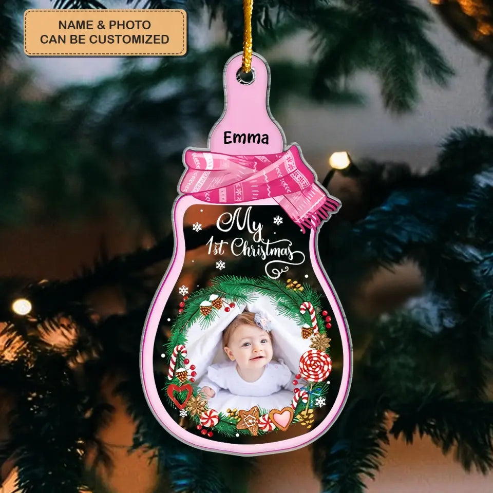 Baby 1st Christmas Milk Bottle - Personalized Custom Mica Ornament - Christmas Gift For Baby, Family Members