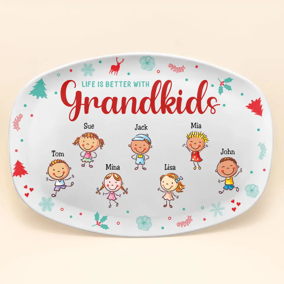 Life Is Better With Grandkids - Personalized Custom Platter - Christmas Gift For Grandma, Mom, Family Members