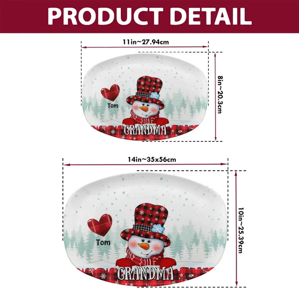 Christmas Snowman Nana Sweetheart Kids - Personalized Custom Platter - Christmas Gift For Grandma, Mom, Family Members