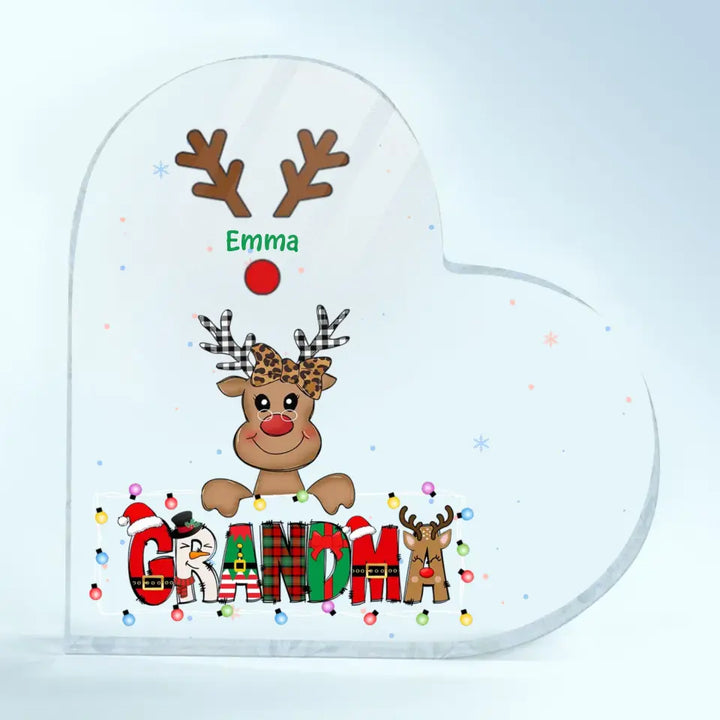 Mom Cute Reindeer Christmas Pattern - Personalized Custom Heart-shaped Acrylic Plaque - Christmas Gift For Grandma, Mom, Family Members