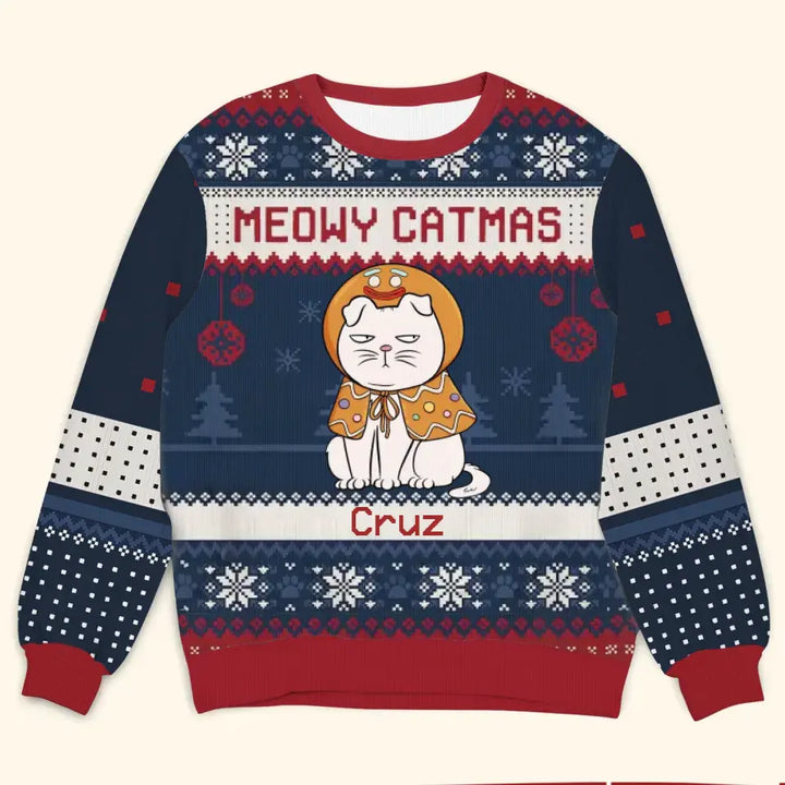 Meowy Catmas - Personalized Custom Ugly Sweater - Christmas Gift For Cat Lovers, Cat Owners, Cat Mom, Cat Dad