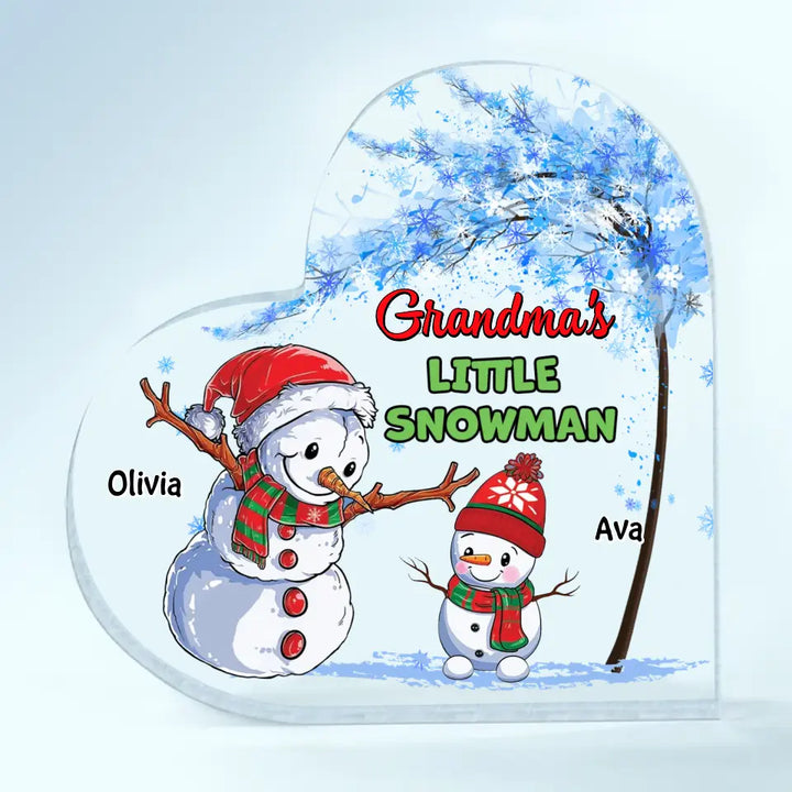 Grandma's Little Snowman - Personalized Custom Heart-shaped Acrylic Plaque - Christmas Gift For Grandma, Mom, Family Members