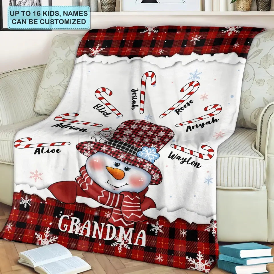 Grandma Snowman Christmas - Personalized Custom Blanket - Christmas Gift For Grandma, Mom, Family Members