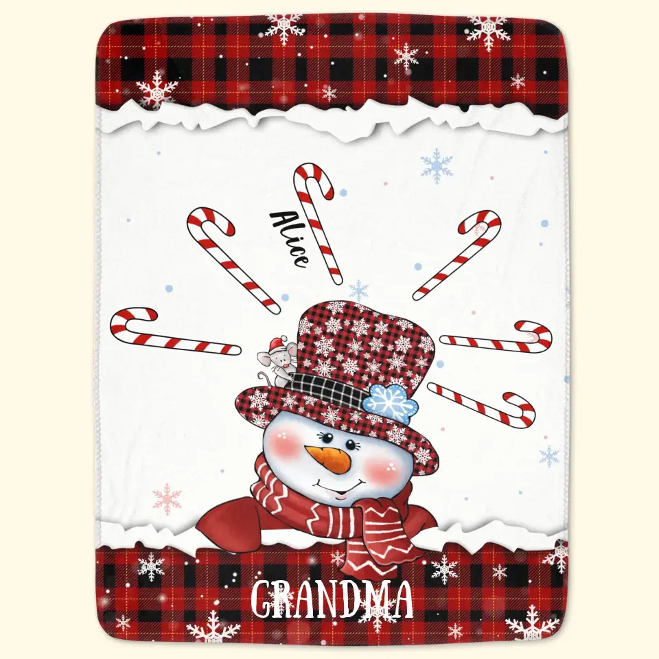 Grandma Snowman Christmas - Personalized Custom Blanket - Christmas Gift For Grandma, Mom, Family Members