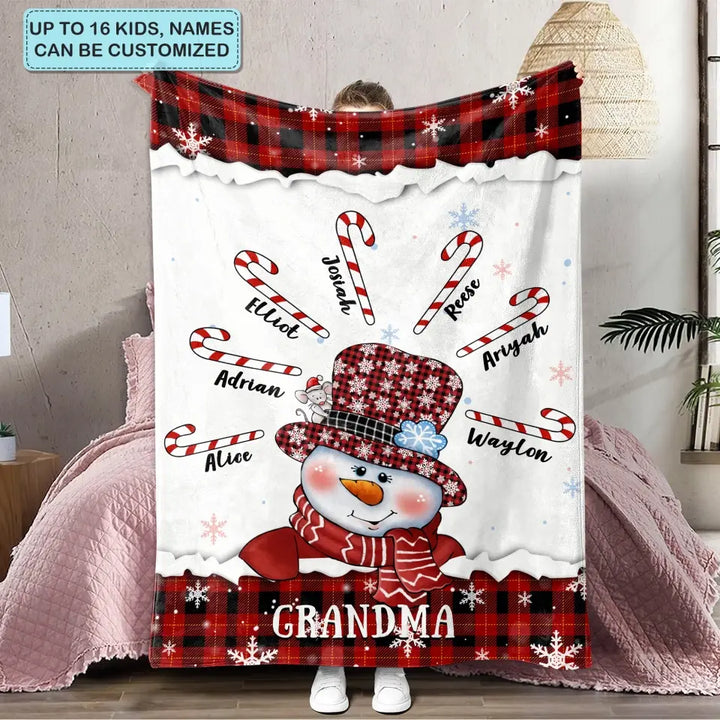 Grandma Snowman Christmas - Personalized Custom Blanket - Christmas Gift For Grandma, Mom, Family Members