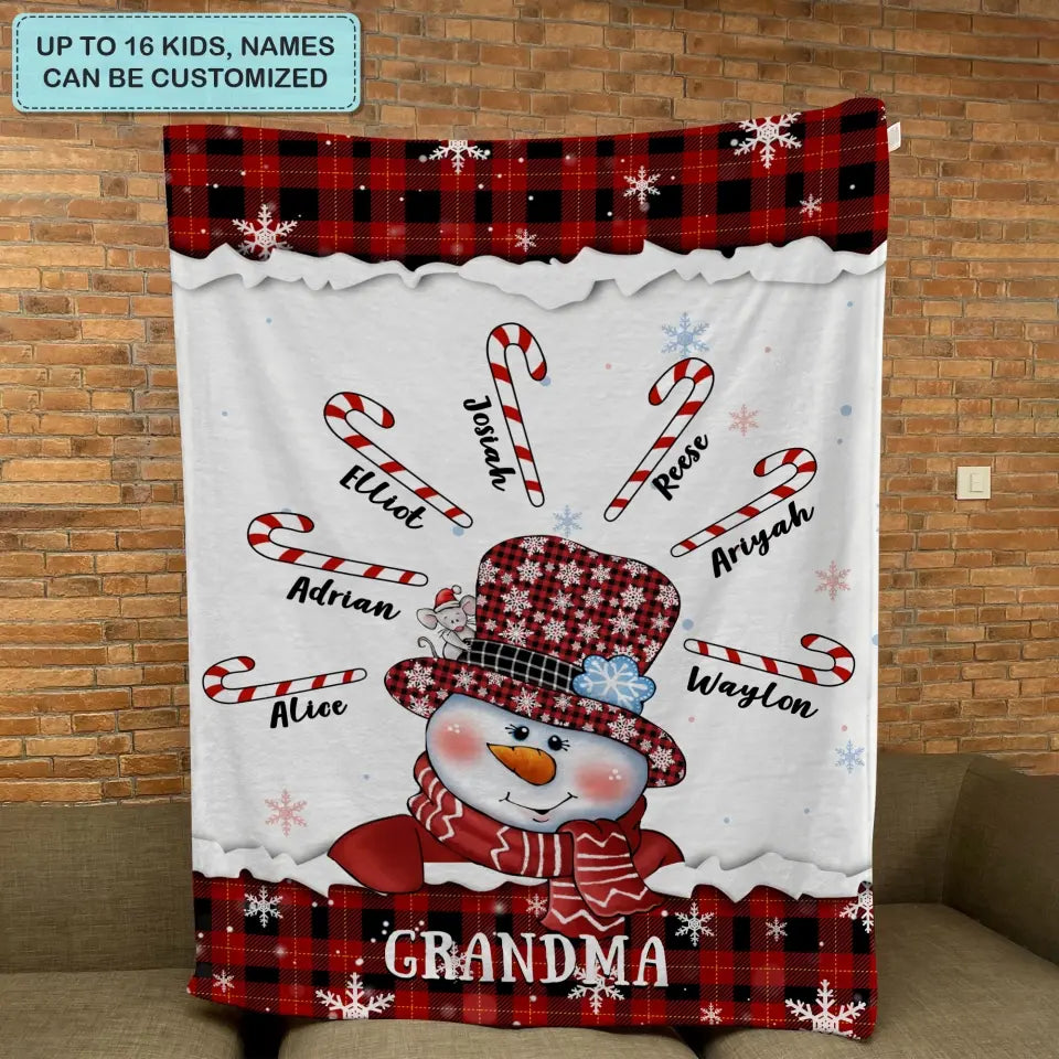 Grandma Snowman Christmas - Personalized Custom Blanket - Christmas Gift For Grandma, Mom, Family Members