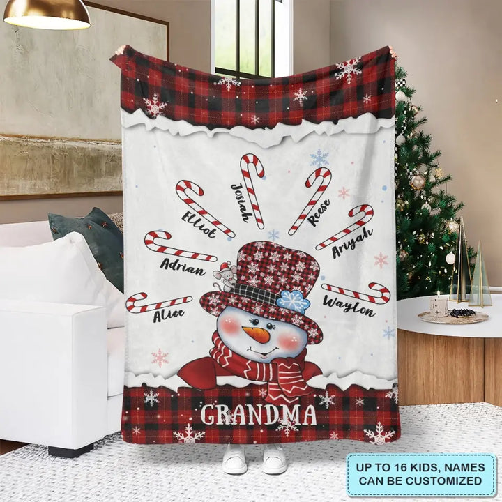 Grandma Snowman Christmas - Personalized Custom Blanket - Christmas Gift For Grandma, Mom, Family Members