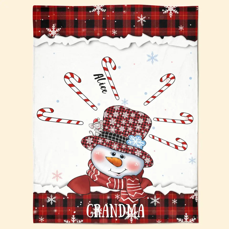 Grandma Snowman Christmas - Personalized Custom Blanket - Christmas Gift For Grandma, Mom, Family Members