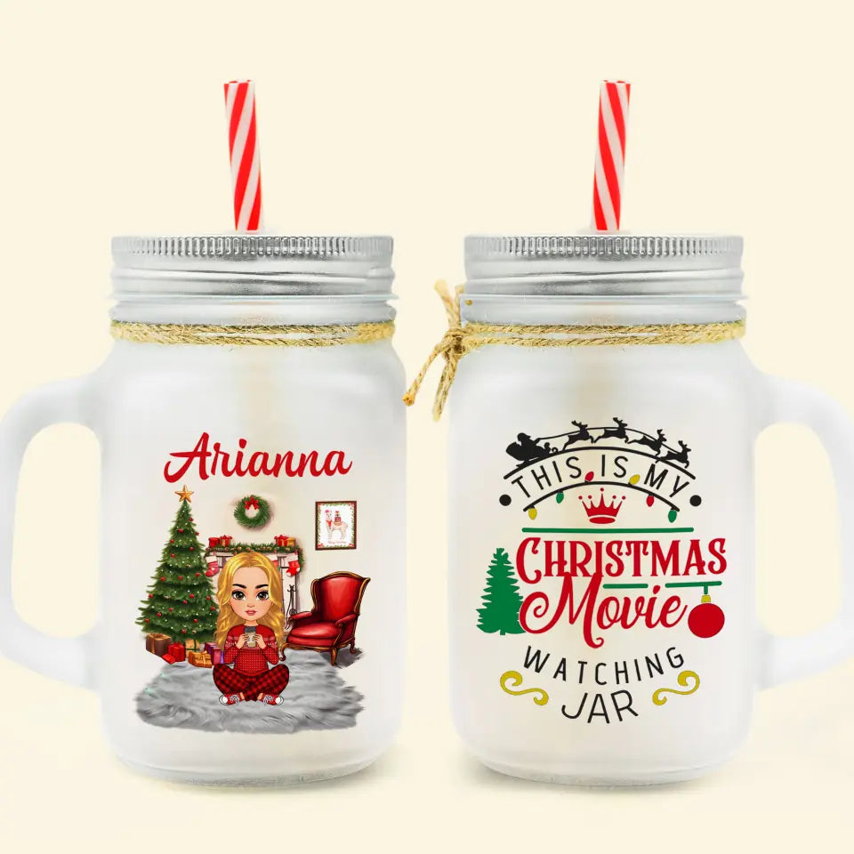 This Is My Christmas Movie Watching Jar - Personalized Custom Mason Jar - Christmas Gift For Family Members, Friends