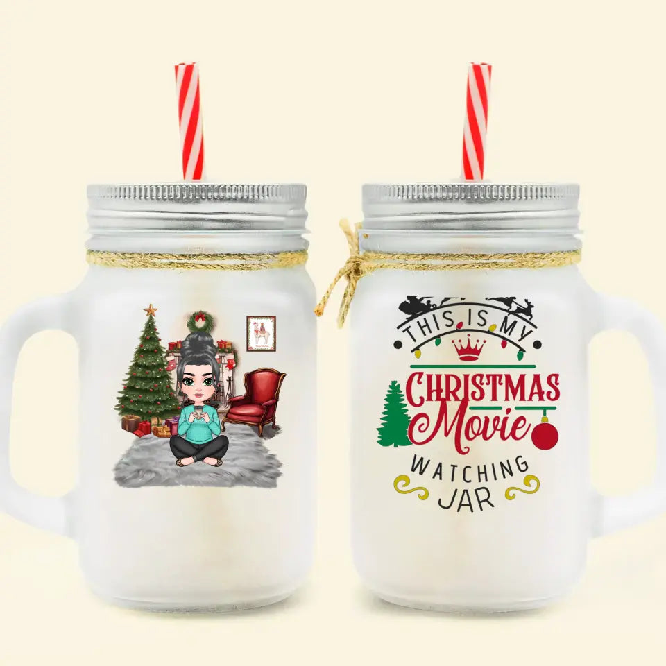 This Is My Christmas Movie Watching Jar - Personalized Custom Mason Jar - Christmas Gift For Family Members, Friends