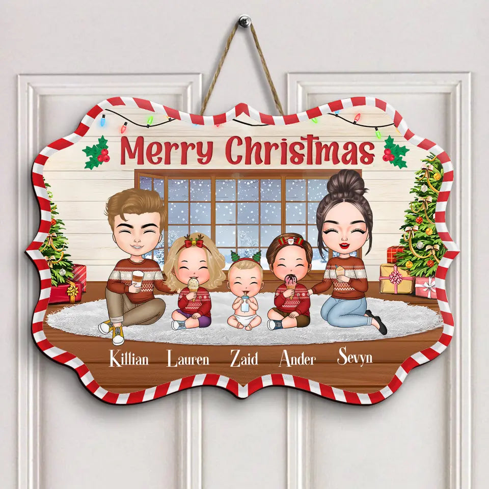 Merry Christmas Family - Personalized Custom Door Sign - Christmas Gift For Family, Family Members