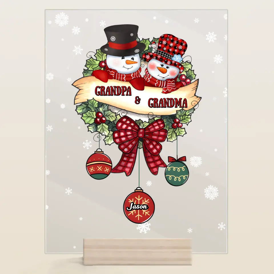 Snowman Grandma And Grandpa - Personalized Custom Acrylic Plaque - Christmas Gift For Grandma, Grandpa, Family Members