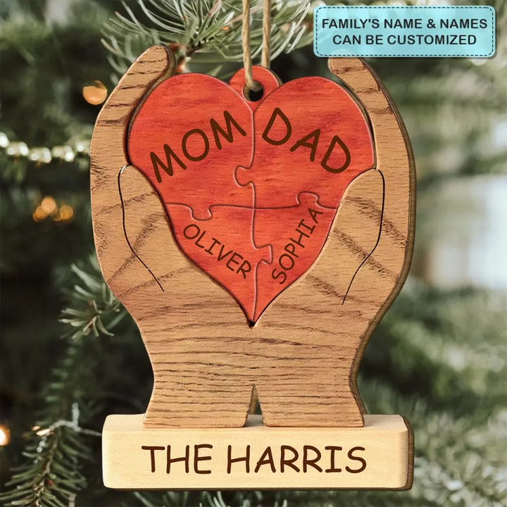 Family Heart - Personalized Custom Wood Ornament - Christmas Gift For Family, Family Members