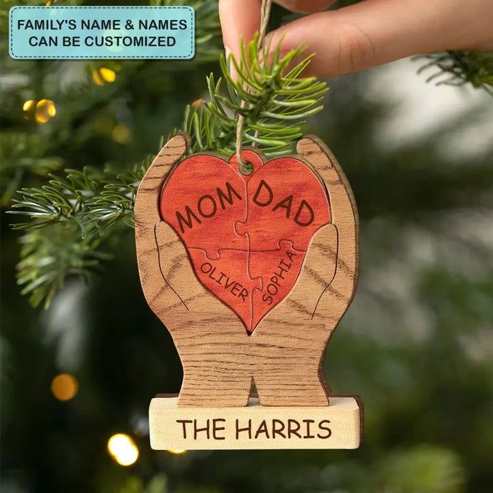 Family Heart - Personalized Custom Wood Ornament - Christmas Gift For Family, Family Members