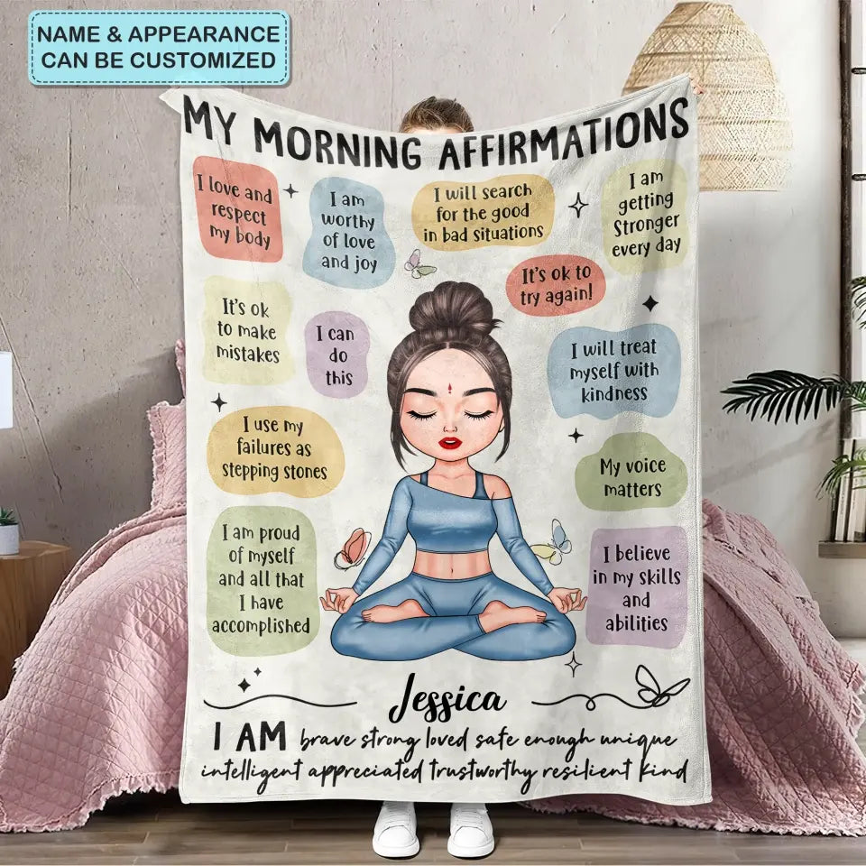 My Morning Affirmations - Personalized Custom Blanket - Gift For Yoga Lover